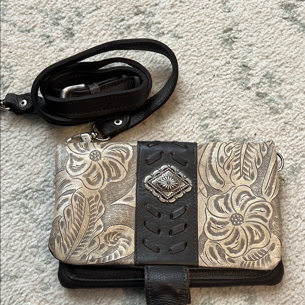 Floral Embossed Leather Crossbody Bag